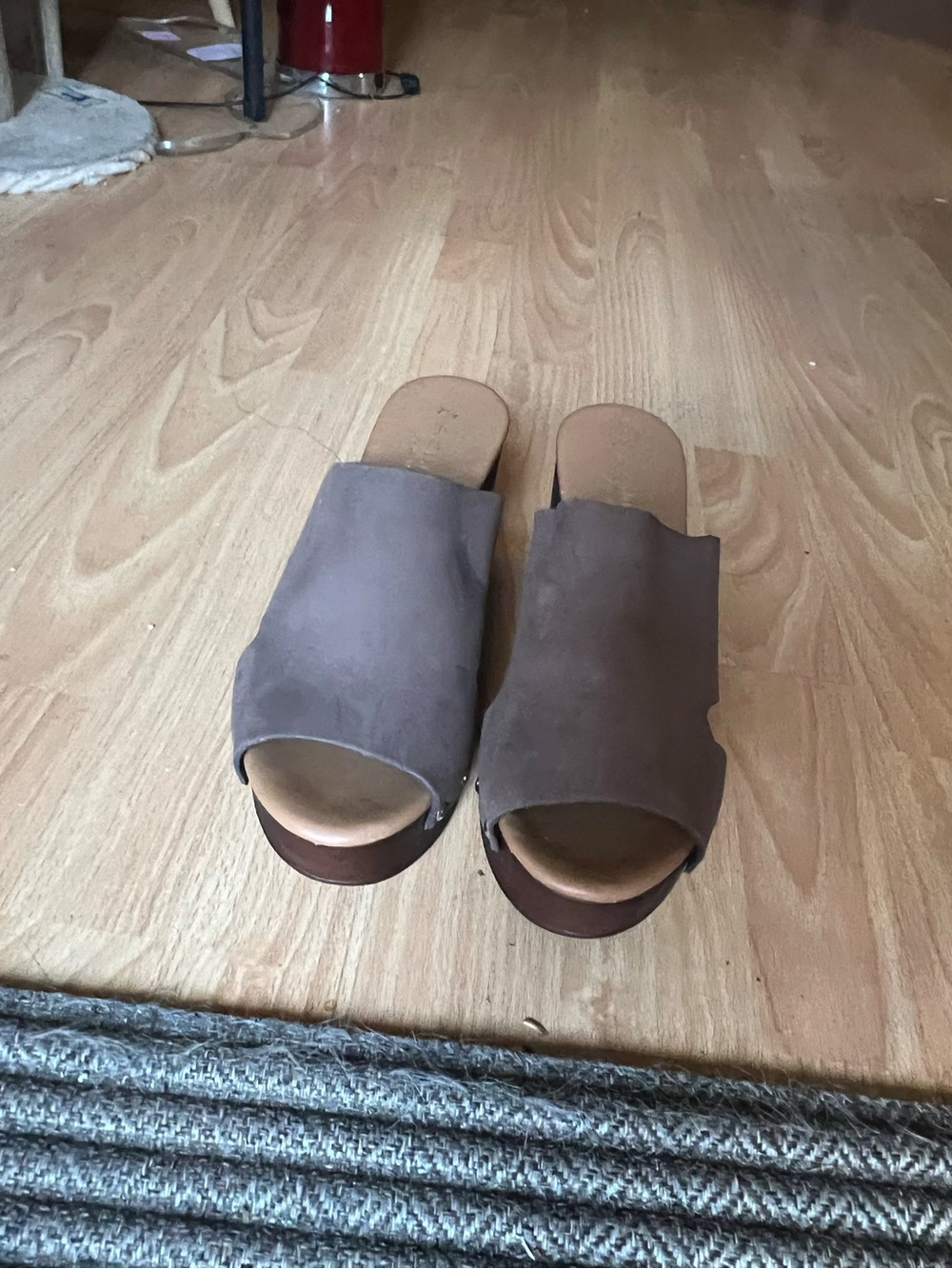 A. Giannetti Taupe/Brown Suede Open-Toe Slide Mules